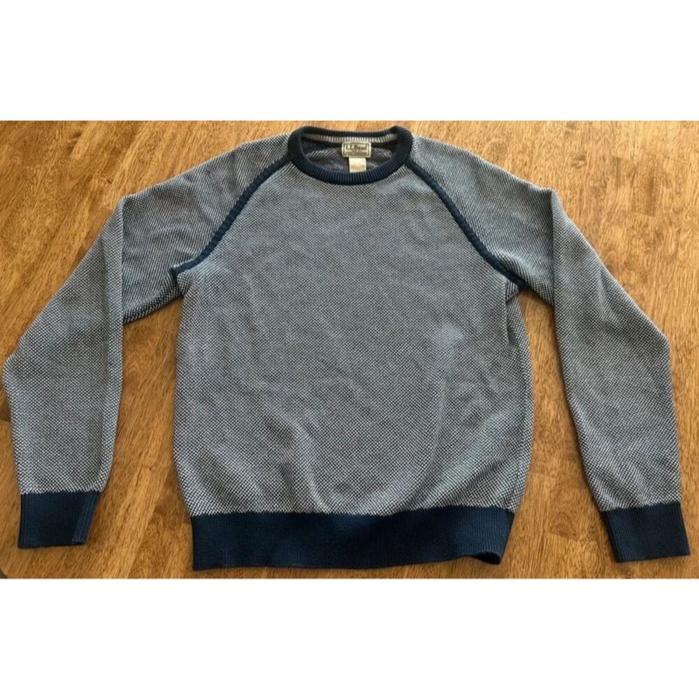 L.L.Bean Navy Textured Fisherman Crewneck Sweater Size Small Cotton COOLMAX